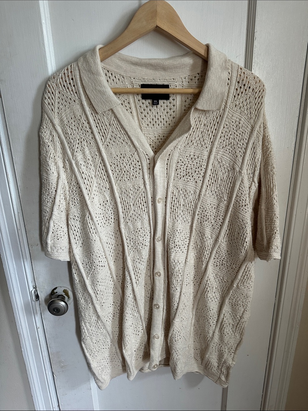Cream Knit Button-Up Short Sleeve Cardigan